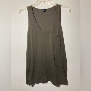 Theory Pima Cotton V-Neck Dropped Armhole Tank Top Olive Green Size Large